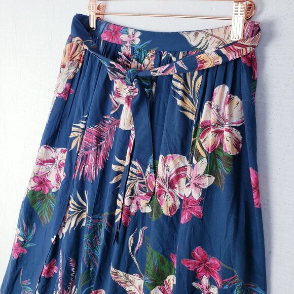 Patrons of Peace Maxi Skirt Tropical Floral Front Slits Tie Waist size M Resort - Picture 3 of 11